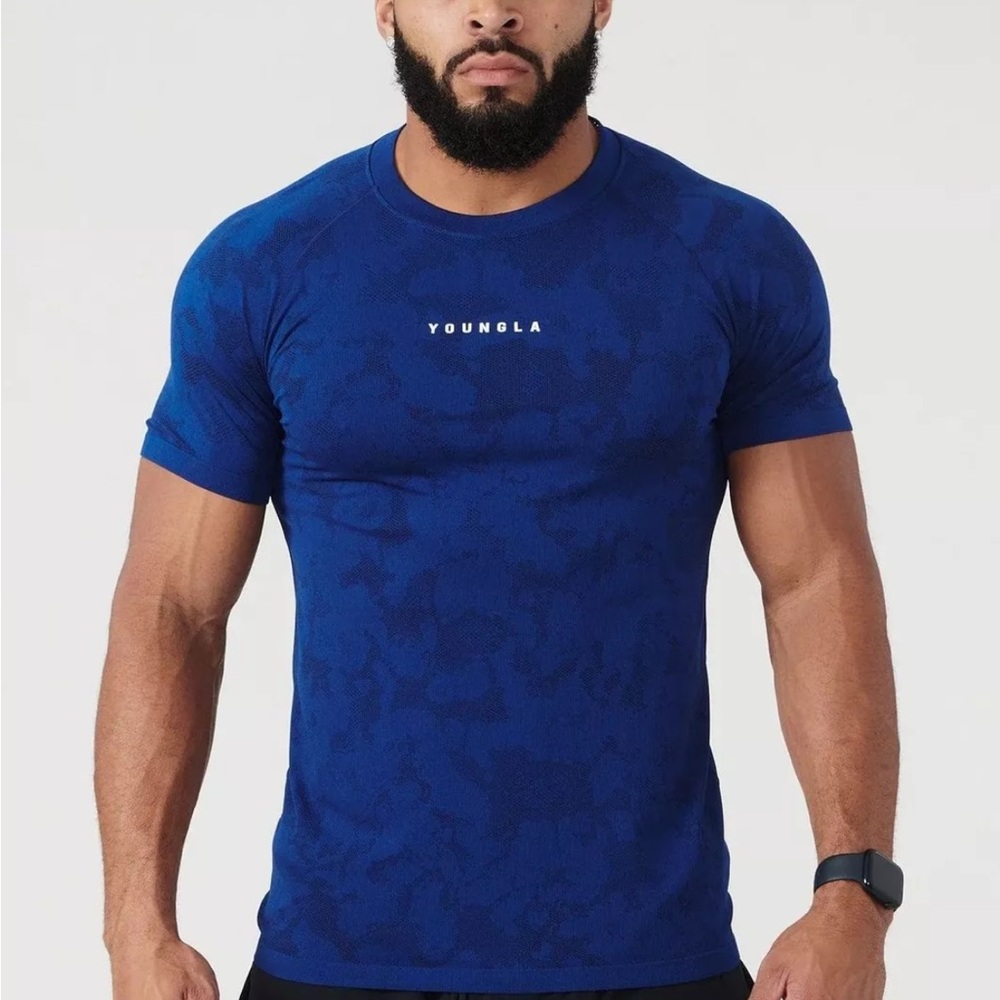 YoungLA Men's Compression Tee in blue camo